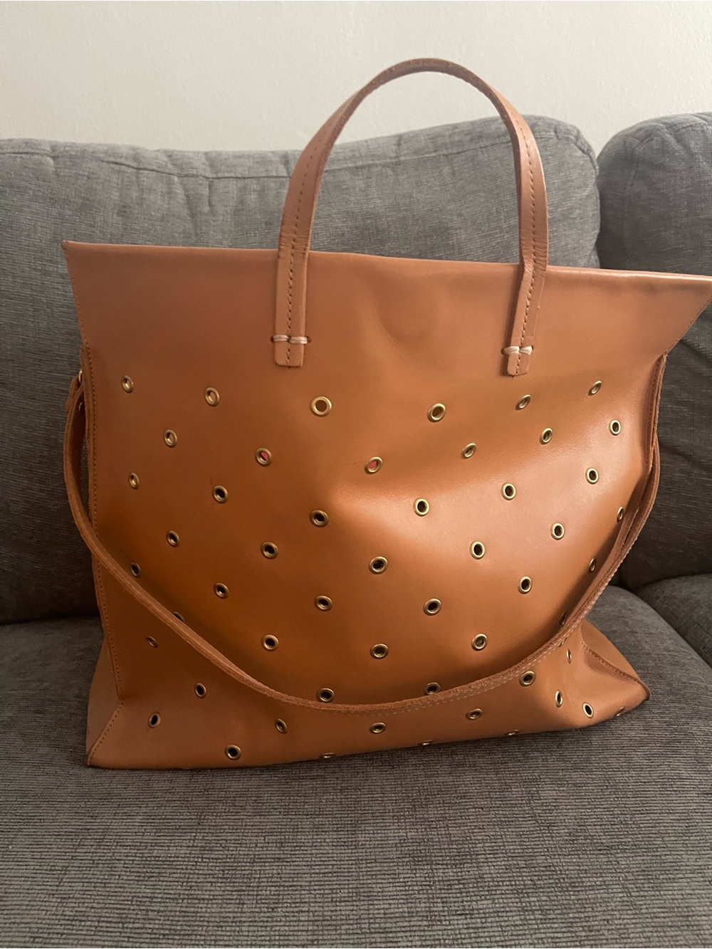 Clare V. Simple Tote Cuoio w/ Grommets — Tan Leather + Long Strap